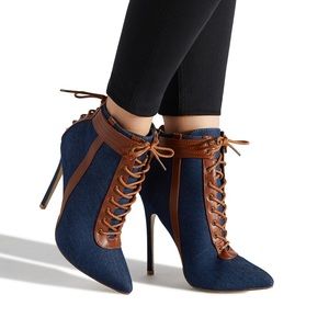 Hermosos Botines sz7.5 clr Azul mesclilla con cafe